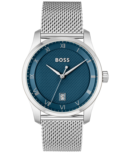HUGO BOSS MEN'S PRINCIPLE QUARTZ BASIC CALENDAR SILVER-TONE STAINLESS STEEL WATCH 41MM