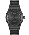 Hugo Boss Men Candor Auto Automatic Ionic Plated Black Steel Watch 41mm In Black