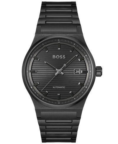 Hugo Boss Men Candor Auto Automatic Ionic Plated Black Steel Watch 41mm