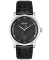 Hugo Boss Men Principle Quartz Basic Calendar Black Leather Watch 41mm In Black