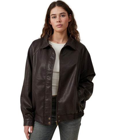 Cotton On Women's Faux Leather Bomber Jacket In Washed Own