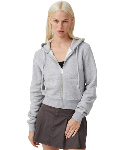 Cotton On Women's Plush Essential Cropped Full Zip Hooded Fleece Sweatshirt In Gray Marle