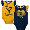 OUTERSTUFF GIRLS NEWBORN & INFANT NAVY/GOLD WEST VIRGINIA MOUNTAINEERS SPREAD THE LOVE 2-PACK BODYSUIT SET