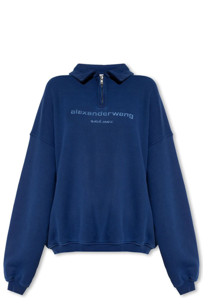 Alexander Wang Half Zipped Polo Sweatshirt In Blue