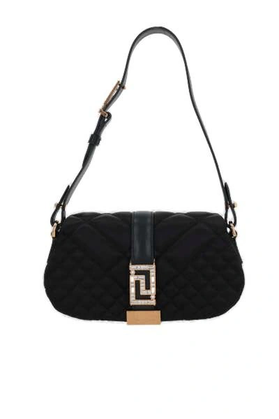 Versace Greca Goddess Satin Mini Bag In Black