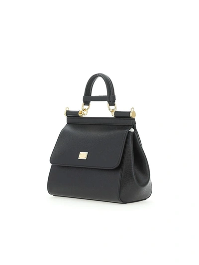 Dolce & Gabbana Sicily Medium Calf Leather Satchel Bag In Nero