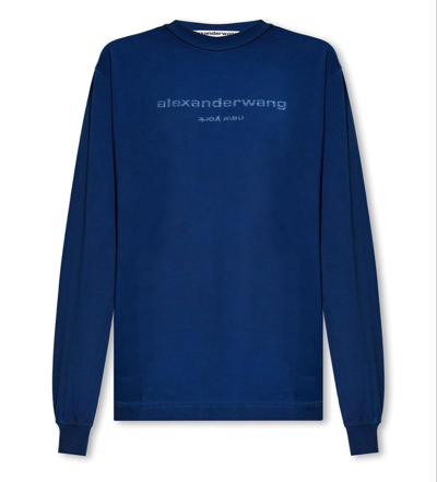 Alexander Wang Logo刺绣棉卫衣 In Blue