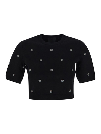 Givenchy Logo Detailed Short Sleeved Cropped Top In Black