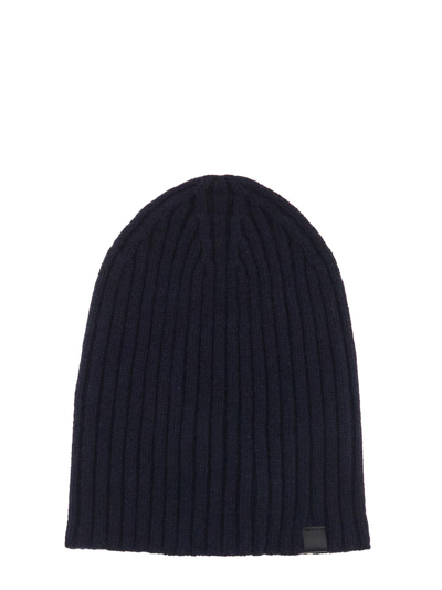 Tom Ford Ribbed Beanie Hat In Blue