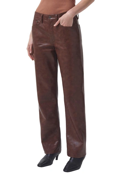 Agolde Sloane Recycled-leather High-rise Straight-leg Jeans In Cola