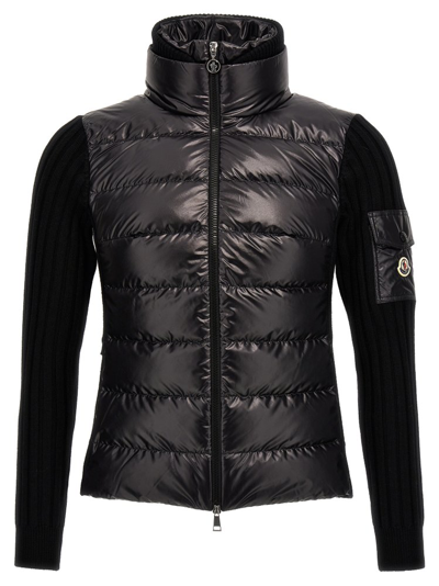 Moncler Panelled Padded Cardigan In Black