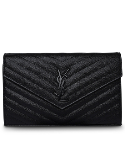 Saint Laurent Woman  'cassandre' Black Matelassé Leather Crossbody Bag