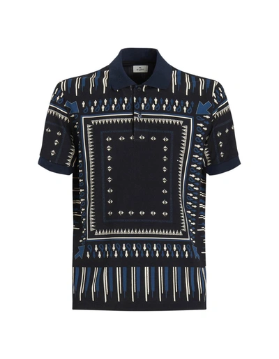 Etro Geometric-print Cotton Polo Shirt In Blue