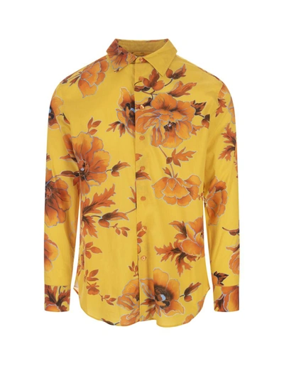 Etro Floral-print Cotton Shirt In Yellow