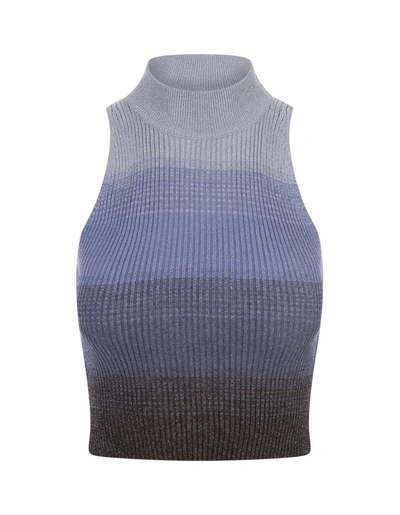 Gcds Degradé Ribbed-knit Cropped Top In Blue
