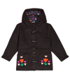 Stella Mccartney Kids' Tulip-embroidered Hooded Duffle Coat In Black