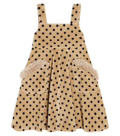 Paade Mode Kids' Polka-dot Cotton Corduroy Dress In Beige