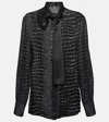 Versace Viscose And Silk Shirt With All-over Logo In Black