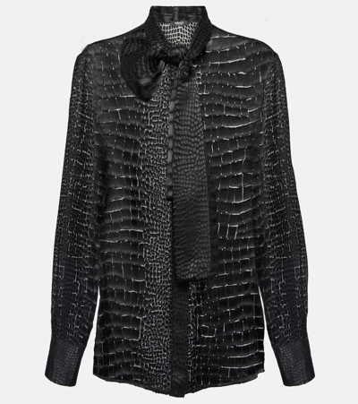 Versace Crocodile Jacquard Neck-scarf Shirt In Black