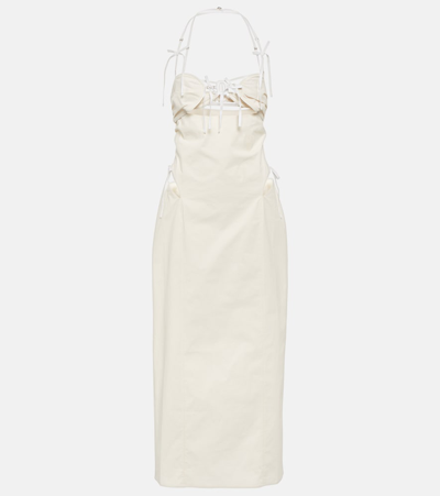 Jacquemus White Ruban Cut-out Cotton Midi Dress