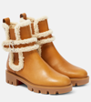 Christian Louboutin Cl Chelsea Shearling-trimmed Ankle Boots In Beige