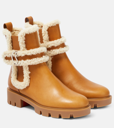 Christian Louboutin Cl Chelsea Shearling-trimmed Ankle Boots In Brown