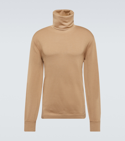 Zegna Wool Turtleneck Sweater In Beige