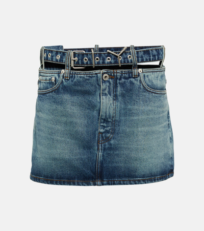 Y/project Y Belt Denim Miniskirt In Evergreen Vintage Blue
