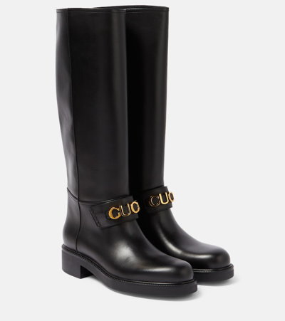 Gucci Women Knee High Horsebit Rain Boots In Black