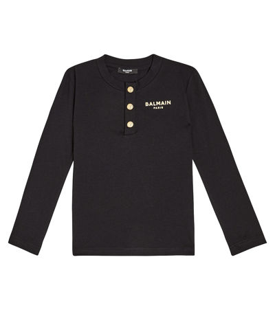 Balmain Kids' Logo Cotton And Wool Top In Black