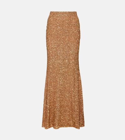 Self-portrait Sequined Maxi Skirt In Gold