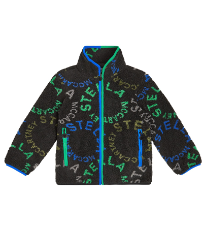 Stella Mccartney Kids Boys Black Sherpa Fleece Logo Jacket In Multicolor