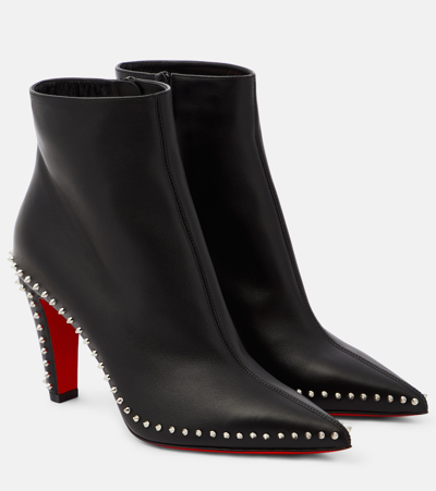 Christian Louboutin Vidura Spike Red Sole Leather Booties In Nero