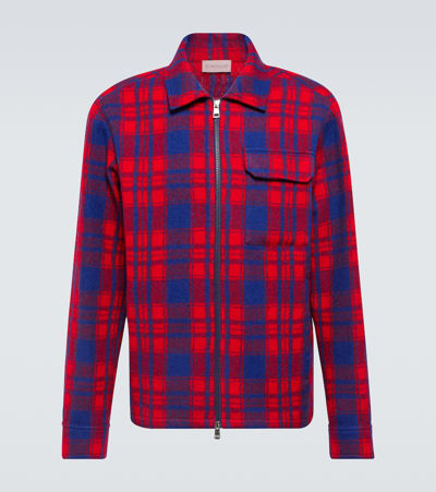 Moncler Plaid Virgin Wool Flannel Zip Overshirt In Red,blue