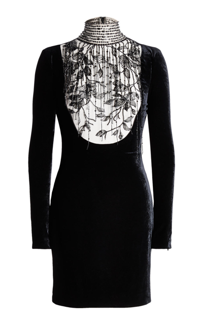 Ralph Lauren Shamus Embellished Velvet Mini Dress In Black