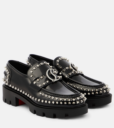 Christian Louboutin Cl Moc Lug Spikes Leather Loafers In Black