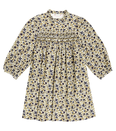 Bonpoint Kids' Beige Tamsin Dress With Smock Stitch In Marrone