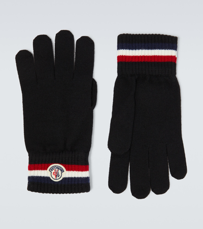 Moncler Wool Gloves In Blue