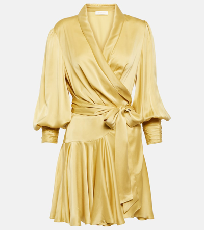 Zimmermann Wrap Silk Dress In Yellow