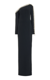 PAMELLA ROLAND PEARL FRINGED ASYMMETRIC GOWN