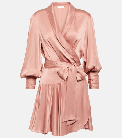 Zimmermann Silk Satin Wrap Dress In Pink &amp; Purple