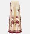 La Doublej Wide-leg Silk Palazzo Pants With Floral Detail In Date Palms Placée Ivory