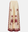 La Doublej Wide-leg Silk Palazzo Pants With Floral Detail In Date Palms Placee Ivory