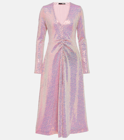 Rotate Birger Christensen Sierra Sequined Stretch Recycled-tulle Midi Dress In Pink