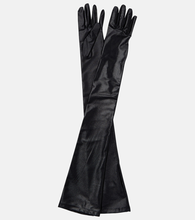 Saint Laurent Satin Elbow-length Gloves In Nero