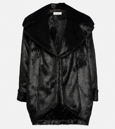 Saint Laurent Animal-free Fur Coat In Black