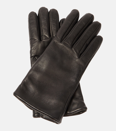 Saint Laurent Cassandre Leather Gloves In Black