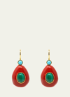 GRAZIA AND MARICA VOZZA MONACHINA BIG DROP EARRINGS WITH RED RESIN, TURQUOISE AND MALACHITE