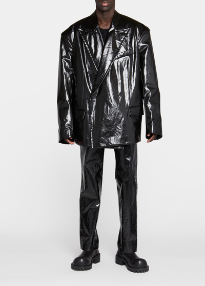 Balenciaga Crinkled Coated-cotton Jacket In Black