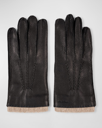 Paul Smith Men's Wool-lined Elkskin Gloves In Brown
